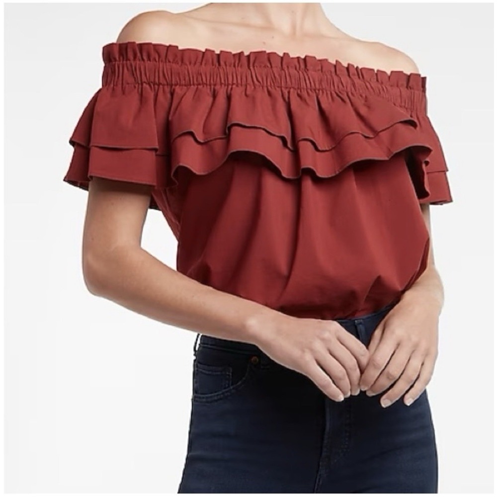 Express Women's Ruffle Off The Shoulder Thong Bodysuit Size S